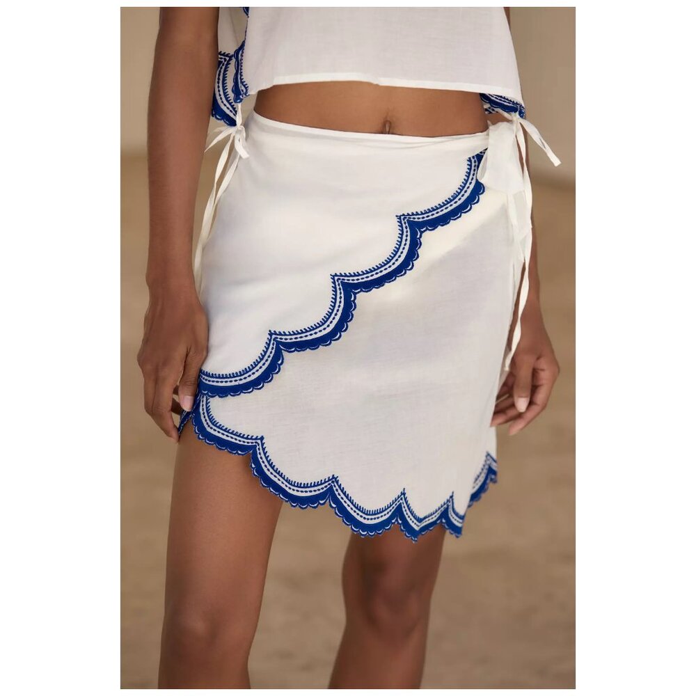 ANTHROPOLOGIE Maeve | Cotton Embroidered Scallop Hem Mini Cover-Up Skirt | NWT - Picture 4 of 4